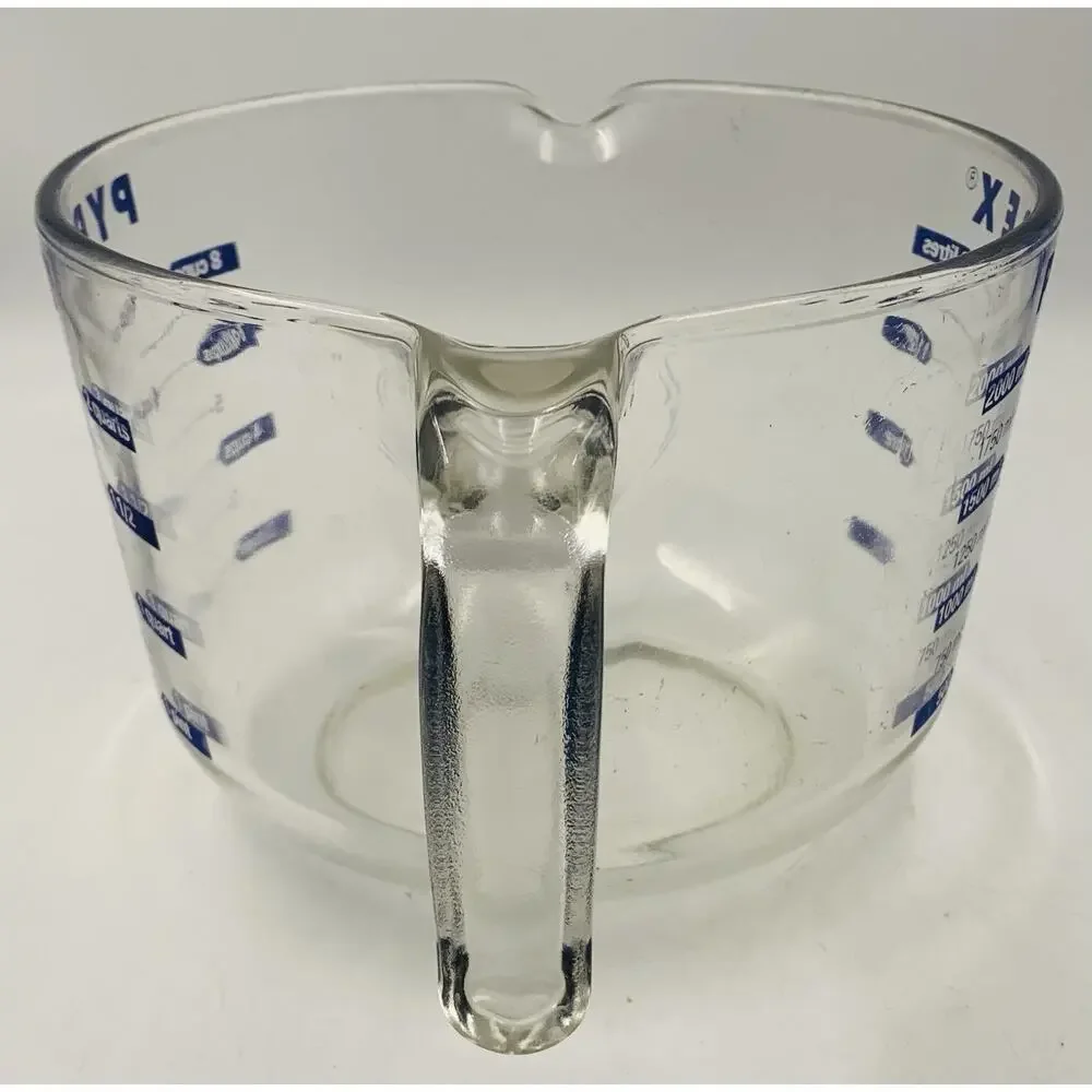 PYREX 8-Cups 64oz 2 Quarts Blue Lettering Glass Measuring Cup USA